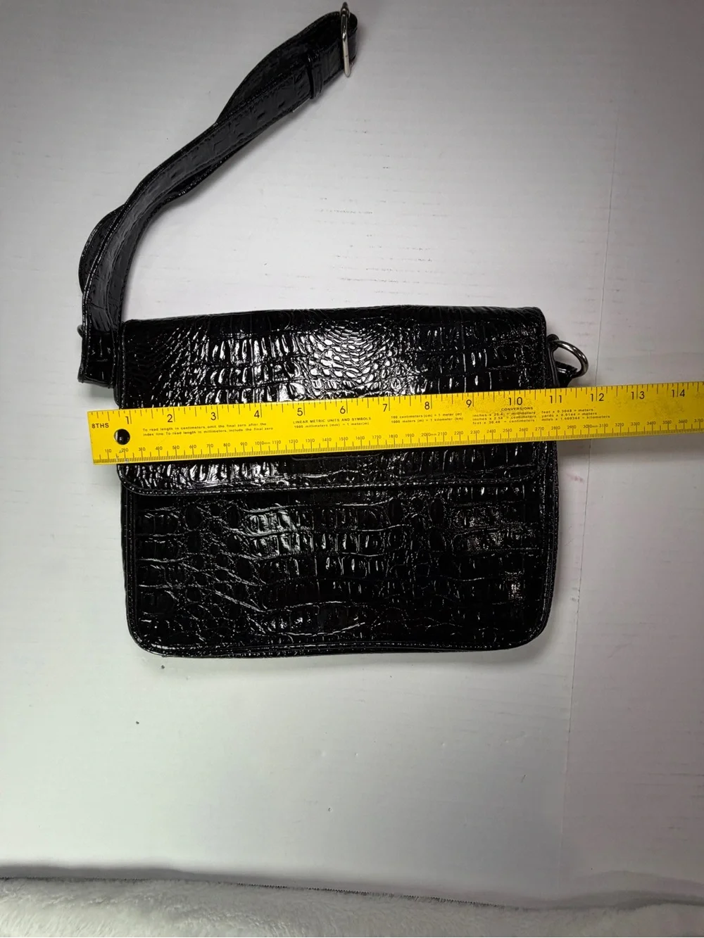 Nine West Black Croc-Embossed Crossbody Bag with Logo Plaque